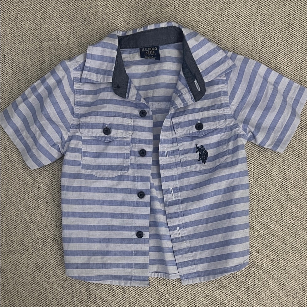 U.S. Polo Assn. Kids Shirt with Blue and White Stripes
